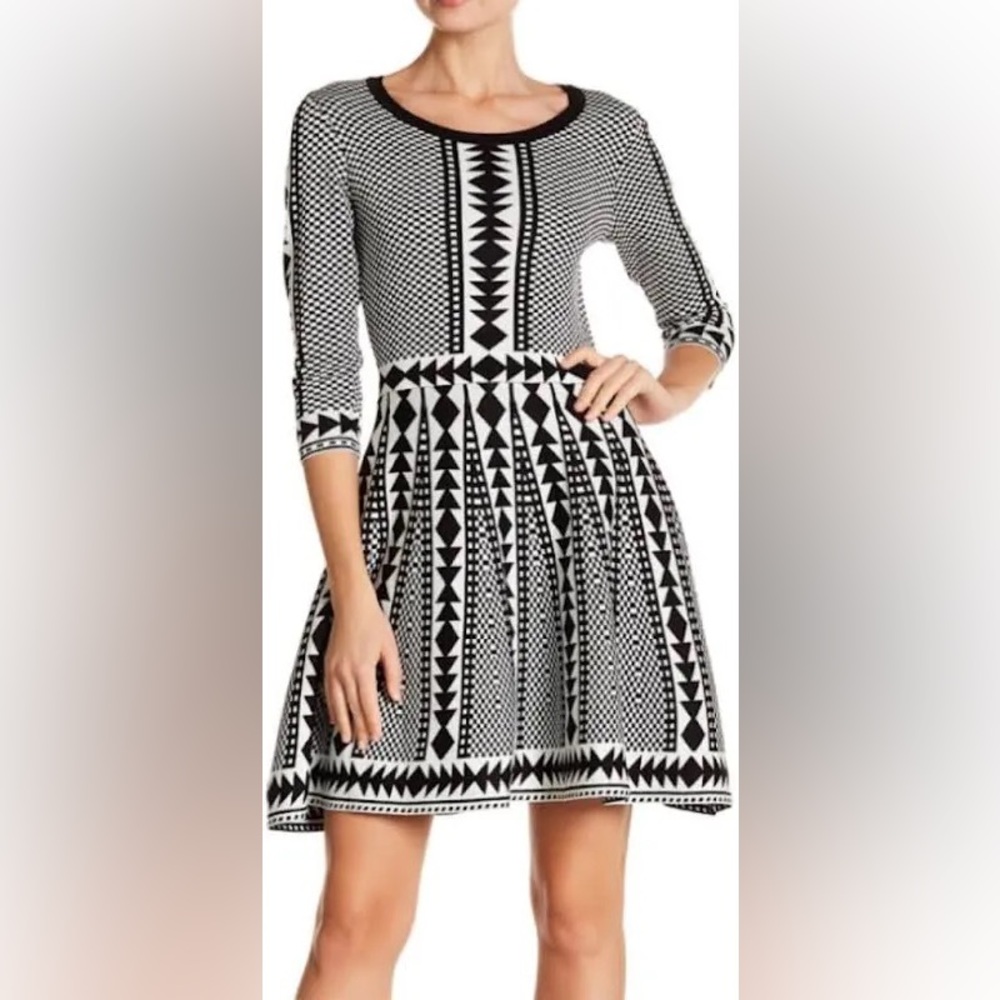 Nina Leonard EUC Blk&Wht Geometrical Print Dress, XL